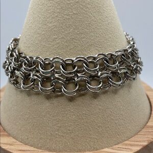 Vintage Sterling Silver Double Curb Link Charm Bracelet VTG Retro